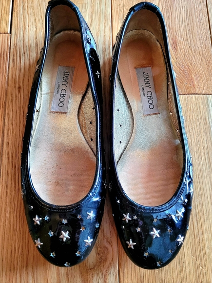 Jimmy Choo Black Patent Leather Star Cutout Flats - Picture 5 of 9